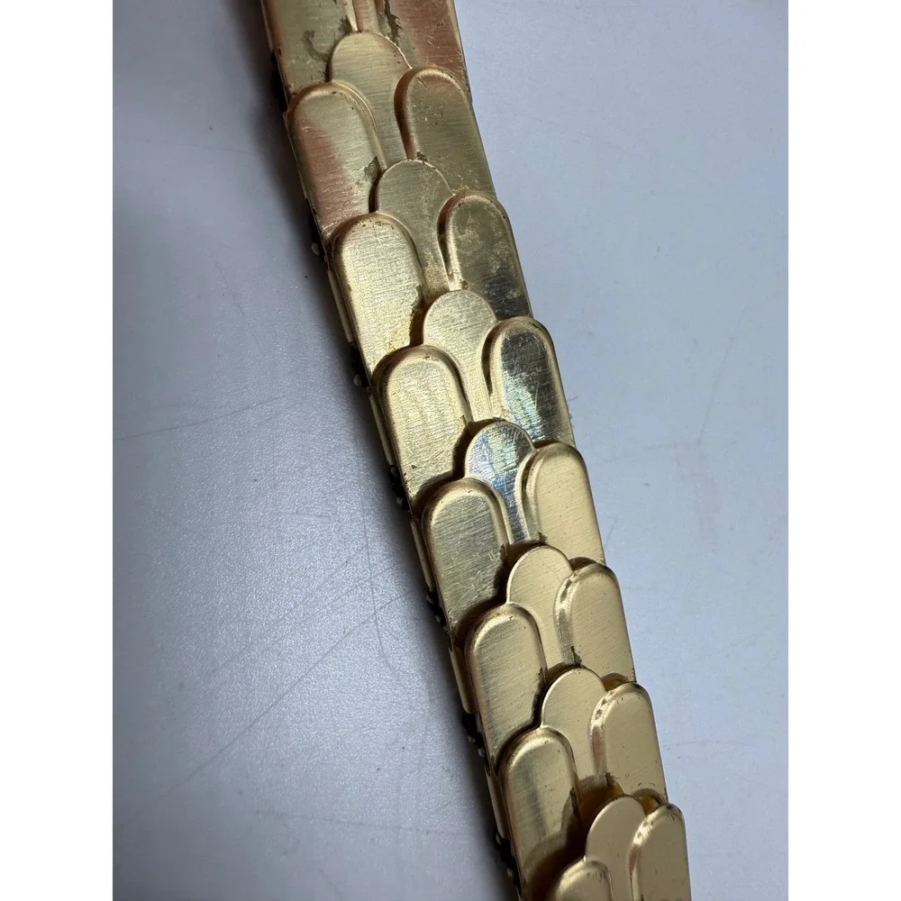 Vintage Gold Tone Scale Stretch Belt Rectangular Buckle Retro Metallic Elastic